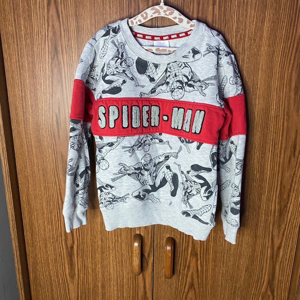 Marvel Spider-Man Sweatshirt Kids 5T Grey Red All Over Print